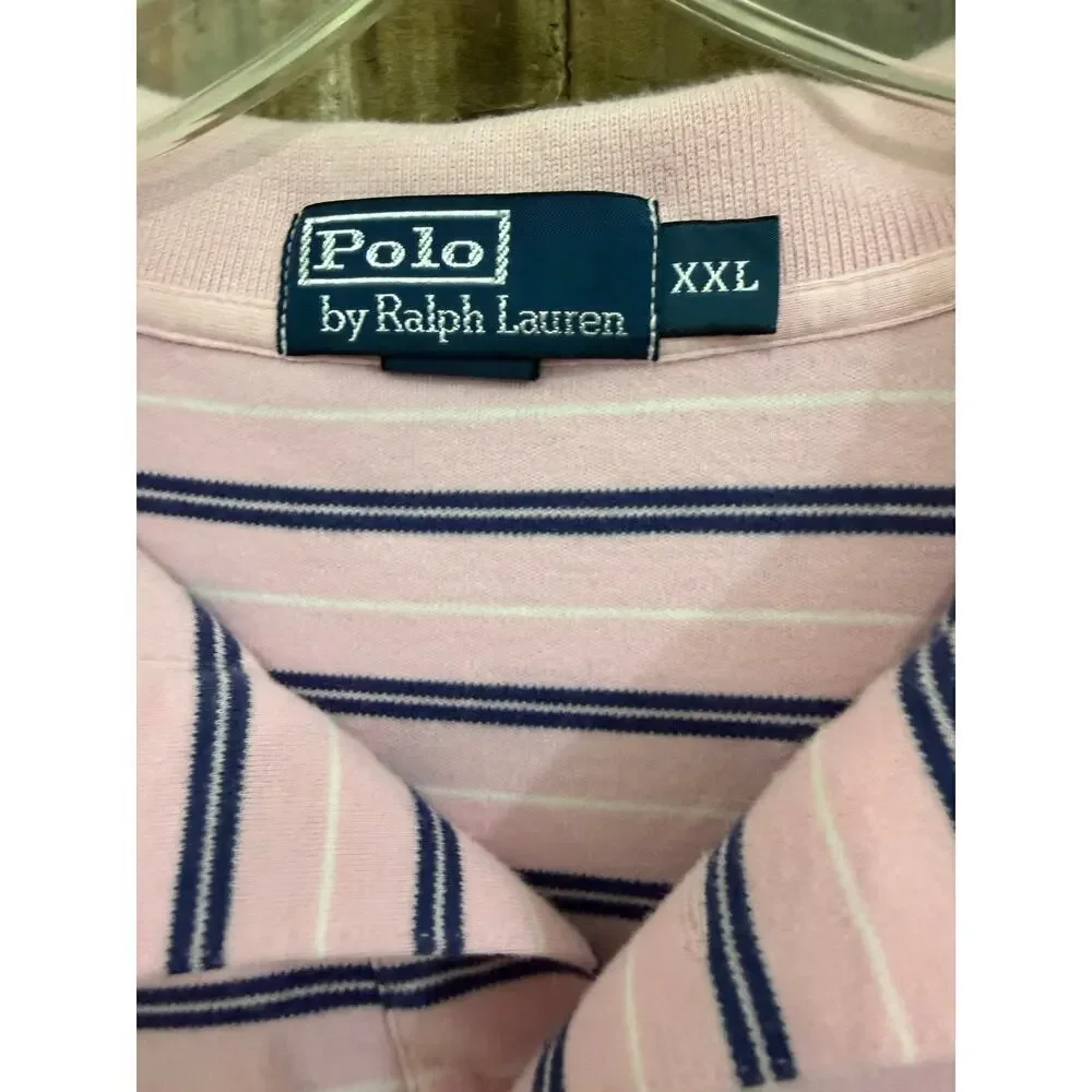 Ralph Lauren Polo Mens Size XXL Pink Navy Stripe Smooth Cotton Preppy Classic